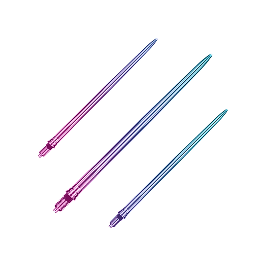 Caliburn EZ-EVO dartpunten - Glad - Regenboog Abgebildet ist ein Set von glatten, regenbogenfarbenen Dartspitzen mit einer Länge von 50 mm. Das Set eignet sich für verschiedene Dartspiele.
