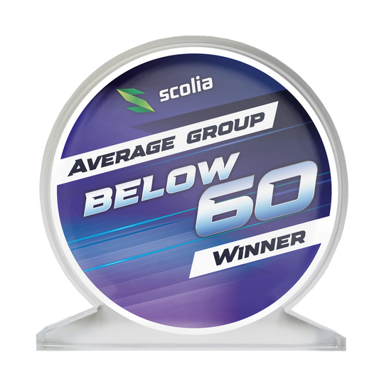 Zu sehen ist ein Acrylglas-Pokal mit dem Namen "SCOPO-B60 Scolia". Dieser Pokal wird für einen Average unter 60 verliehen.