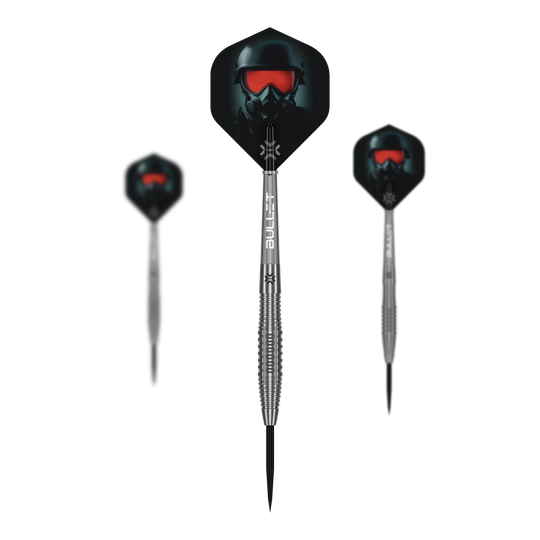 Bullet Ranger stalen darts Dieses Bild zeigt ein Set der Bullet Ranger Steeldarts. Das Produkt ist ideal für Dartspieler.
