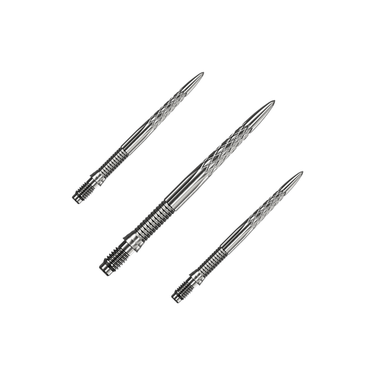 Mission R2.5 Rapid Point DSX dartpunten - zilver Das Bild zeigt Mission R25 Rapid Point DSX Dartspitzen in Silber mit einer Länge von 30mm, als Set verpackt. Die Dartspitzen sind speziell für den Dartsport entwickelt.