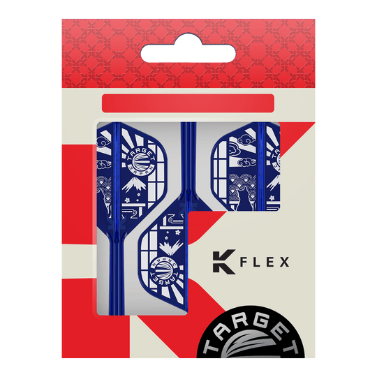 Target Japan K-Flex Blue Limited No2 Standaardvluchten Hier sind die Target Japan K-Flex Blue Limited No2 Standard Flights abgebildet. Die Flights haben eine typische Standardform und sind blau.