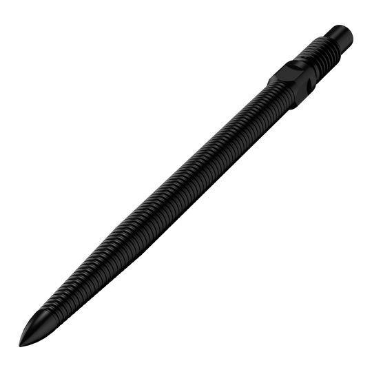 Bulls NL Convertible Point Dart Tips - Micro Grip - Zwart Das Bild zeigt eine einzelne schwarze Dartspitze mit feiner MicroGrip-Struktur. Diese trägt den Namen BU57704_BullsNL_Convertible_Points_MicroGrip_Schwarz_32mm_2.