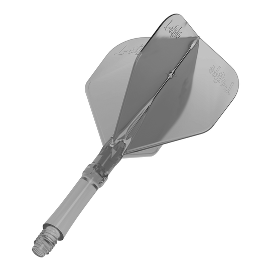 Zu sehen sind die L-Style L-System Flights - Clear Black. Die Flights sind schwarz-transparent und für Darts geeignet.