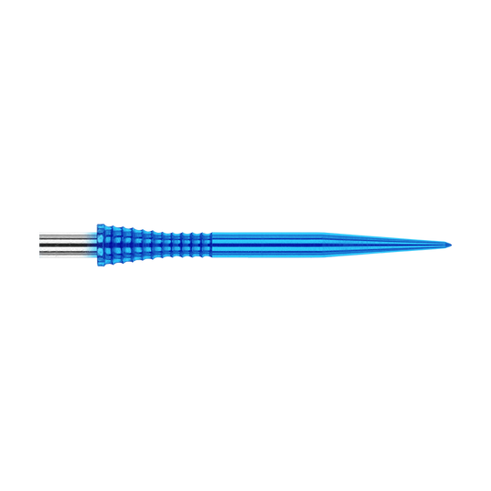 Red Dragon Raptor Gripped Blauw stalen darttips 30 mm Das Bild zeigt eine blaue Dartspitze mit griffiger Struktur aus Metall. Es handelt sich um das Produkt "Red Dragon Raptor Gripped Blue Steeldartspitzen 30mm".
