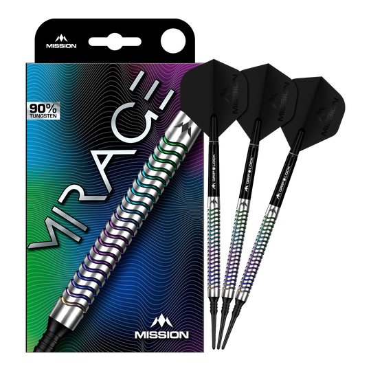 Mission Mirage Softdarts - 20g sind auf diesem Bild zu sehen. Das Bild zeigt die Darts in voller Ansicht.