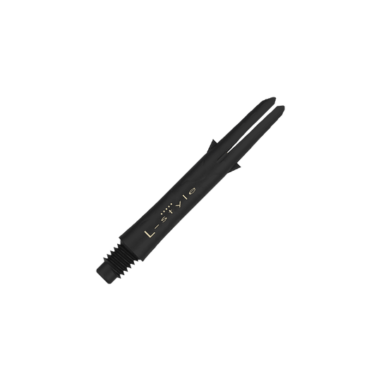 L-Style carbon schachten Dies ist ein schwarzer Carbon-Schaft für Darts der Marke L-Style. Der Schaft hat eine Länge von 35,5 mm und wird ohne Kappen gezeigt.