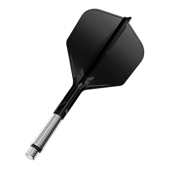 Target K-Shift No6 Flights - Zwart Das Bild zeigt ein Dart Flight in schwarzer Farbe mit der Beschreibung '410551 Target KShift No6 Flights Schwarz 33mm'. Es ist ein Ersatzteil für Dartpfeile.