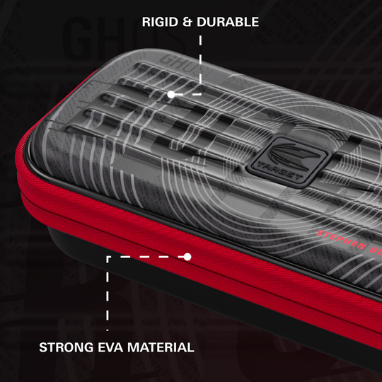 Takoma Ghost Series Stephen Bunting darthoesje Auf dem Bild ist das Takoma Ghost Series Stephen Bunting Dartcase zu sehen. Es ist eine Schutztasche für Darts mit dem Design von Stephen Bunting.