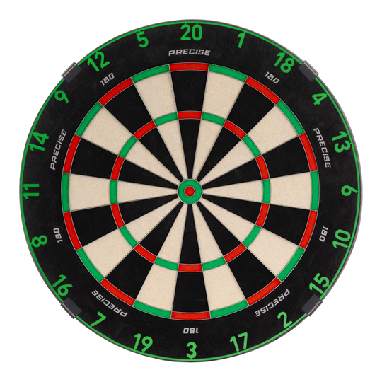 Precise 180 Endorphine Steel Dartbord met genummerde ring - Smaragdgroen Zu sehen ist ein Precise 180 Endorphine Steeldartboard mit Nummernring. Es bietet ein klassisches Dartboard-Design.
