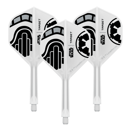 Target Star Wars K-Flex Stormtrooper No.2 Standaardvluchten Abgebildet ist ein Set von Dart-Flights der Star Wars KFlex Stormtrooper No2 Standard Serie. Die Flights sind für den Intermediate-Bereich und haben eine Länge von 26 mm.