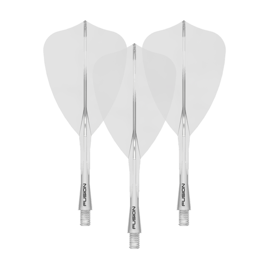 Winmau Fusion Flight Shaft System pijl transparant Ein Bild zeigt einen Flight Shaft, vermutlich für Darts. Das Produkt wird durch den Dateinamen als 'Winmau Fusion Flight Shaft System Arrow Clear 28mm 1Set' beschrieben.
