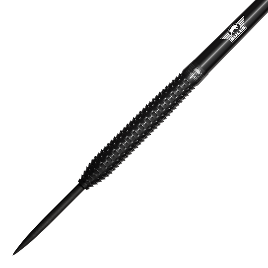 Bulls NL Shark Pro Zwarte Stalen Darts Das Bild zeigt einen schwarzen Steeldart mit einer strukturierten Griffzone. Auf dem Dart ist das Bulls NL Logo zu sehen.