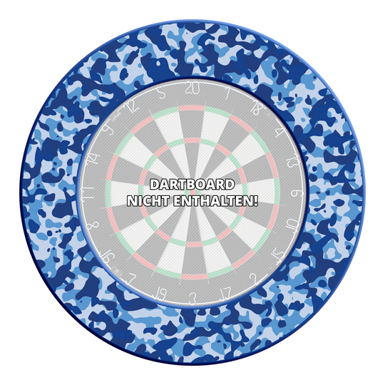 McDart Camo Dartbord Surround Das Foto zeigt das DBS-CAMO6 McDart Camo Dartboard Surround in Marine-Blau. Es dient als schützende Umrandung für Dartboards.