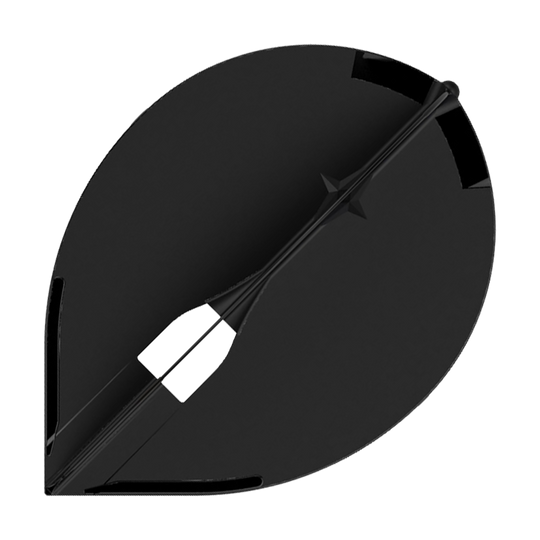 Das Bild zeigt ein schwarzes L-Style Champagne L2PRO Teardrop Flight. Es handelt sich um ein Zubehörteil für Dartpfeile in Tropfenform.