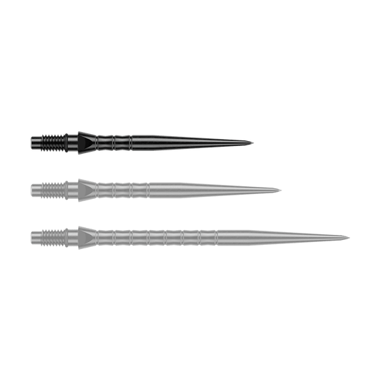Winmau Switch Point Wave stalen dartpunten - zwart Zu sehen sind schwarze Steeldartspitzen mit einer Länge von 26 mm. Diese Spitzen eignen sich für das Dartspiel mit Steeldarts.