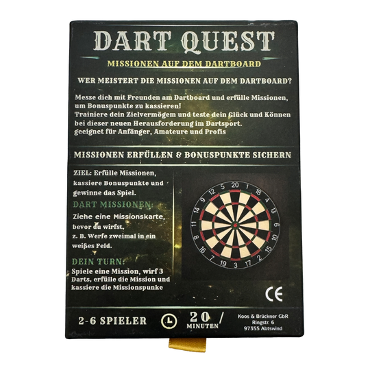 Dart Quest kaartspel Das Dart Quest Kartenspiel ist hier abgebildet. Es ist ideal für Freunde und Familie.