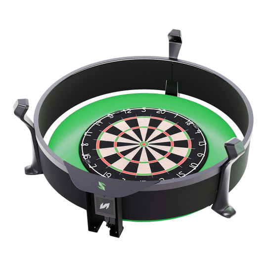 Scolia Home 2 Elektronisch Autoscoring Systeem met Verlichtingsring 2026 Das Bild zeigt das Produkt „Scolia Home 2 Electronic Score System mit Beleuchtungsring“, ein elektronisches Zählsystem für Dartscheiben. Es verfügt über einen runden Beleuchtungsring und eine integrierte digitale Anzeige.