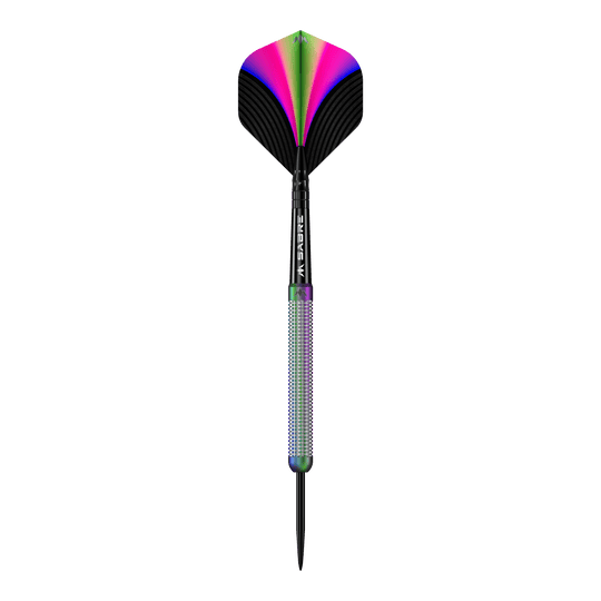Mission Aurora Coral PVD stalen darts - 23g Das Bild zeigt den Mission Aurora Coral PVD Steeldart mit einem Gewicht von 23g. Der Dartpfeil hat bunte, schillernde Farben und ein modernes Design.