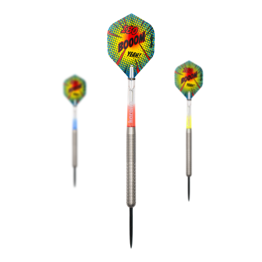 Karella Comic Line CL-1 stalen dartpijlen - 22 g Dieses Bild zeigt die Karella Comic Line CL-1 Steeldarts mit einem Gewicht von 22g. Die Steeldarts sind für Dartsport-Enthusiasten geeignet.