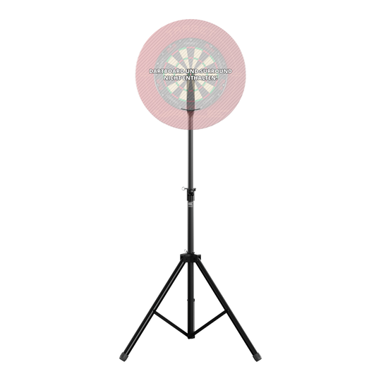 Target Dartbordstandaard Das Bild zeigt einen Target Dartboard Stand mit einem stabilen, dreibeinigen Stativ. Die Dartscheibe und der Surround sind nicht enthalten.