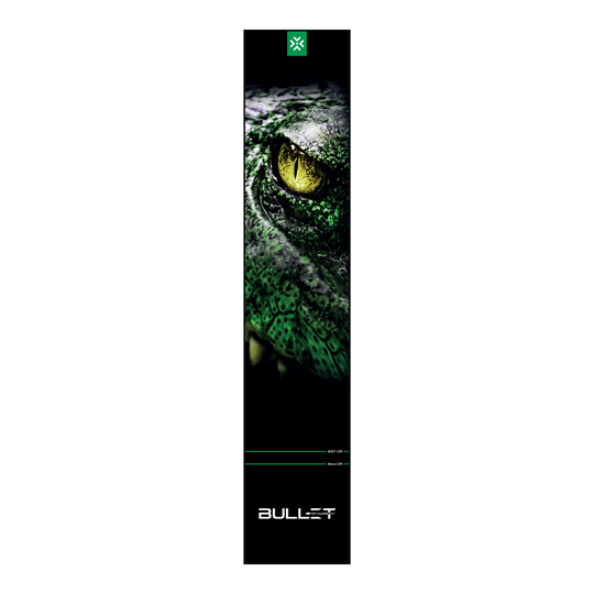 Bullet Gator dartmat Abgebildet ist die Bullet Gator Dartmatte. Sie dient als Schutzmatte beim Darts und zeigt wichtige Spielfeldmarkierungen.