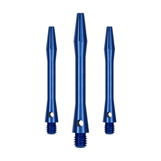 Aluminium assen - Blauw Mehrere blaue Aluminiumschäfte für Dartpfeile sind abgebildet. Diese Schäfte sind stabil und funktional.