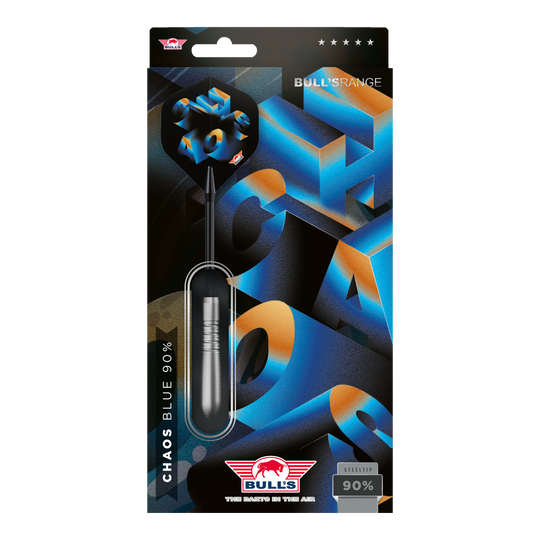 Das Produkt ist Bulls NL Chaos Blue Steeldarts - 23g. Die Darts sind für ihr blaues Chaos-Design bekannt.