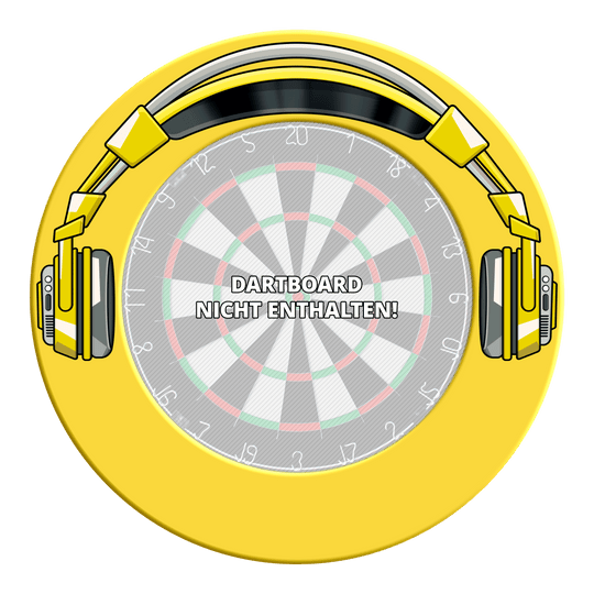 Das Bild stellt ein Dartboard-Surround in Gelb mit schwarzem Rand dar. Es wird das Modell 'MSF-J6_McDart_Stereo_Dartboard_Surround_Gelb_3' präsentiert.
