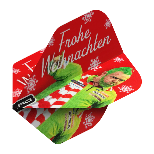 Das Bild zeigt die Red Dragon Peter Wright Grinch Standard Weihnachtsflights. Diese Flights sind für Darts im Weihnachtsdesign geeignet.