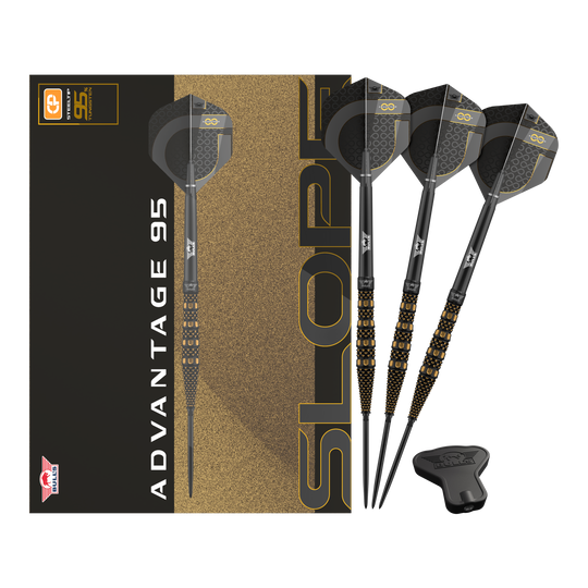 Bulls NL Advantage 95 Slope Convertible Point stalen dartpijlen Abgebildet werden Bulls NL Advantage 95 Slope Convertible Point Steeldarts. Verschiedene Perspektiven sind zu sehen.