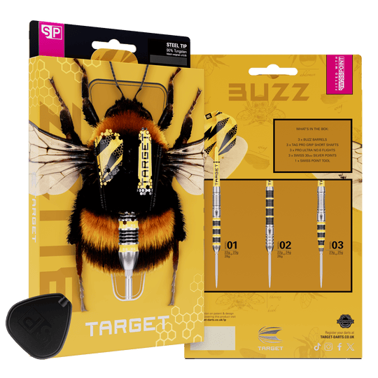 Target Buzz 03 Swiss Points stalen dartpijlen Hier sind die Target Buzz 03 Swiss Points Steeldarts abgebildet. Die Steeldarts überzeugen mit hoher Qualität.
