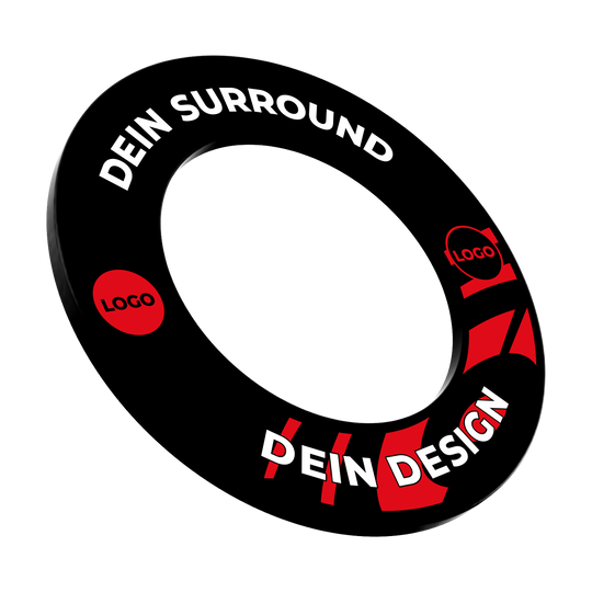 Dartbordomlijsting met uw eigen ontwerp Ein Bild mit dem Namen MSF-Schwarz_Dartboard_Surround_Wunschdruck_Schwarz_1. Es zeigt vermutlich ein schwarzes Dartboard-Surround mit individuellem Druck.