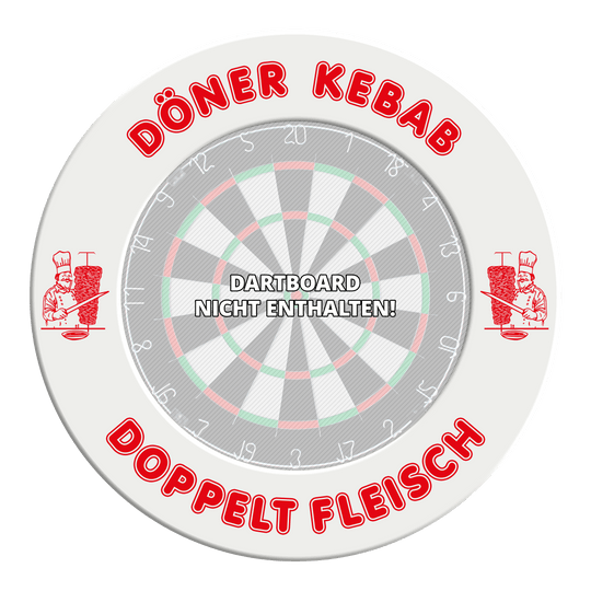 McDart Döner Kebab Dartbordomlijsting - Met aangepaste tekst Das Bild zeigt das McDart Dartboard Surround Döner mit personalisierbarem Text. Es handelt sich um einen Schutzring für Dartscheiben.