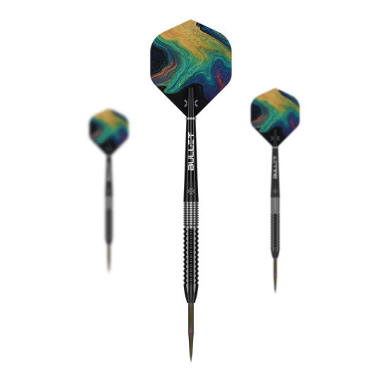 Bullet Diesel stalen pijltjes Die Bullet Diesel Steeldarts sind als Set abgebildet. Das Produkt richtet sich an Dartspieler aller Erfahrungsstufen.
