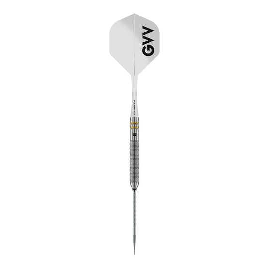 Winmau Gian Van Veen W-MAX Switch Point stalen dartpijlen Winmau Gian Van Veen W-MAX Switch Point Steeldarts sind auf weißem Hintergrund abgebildet. Die Darts präsentieren sich im Profil.