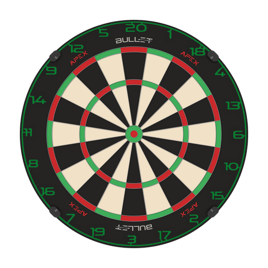 Bullet Dartboard Nummerring Hier ist ein weiterer Dartboard-Zahlenring in Grün abgebildet. Das Bild betont die Details des Zahlenrings.