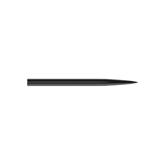Harrows stalen dartpunten - zwart Das Bild zeigt eine schwarze Steeldartspitze. Sie ist schlank, gerade und hat eine spitze Spitze.
