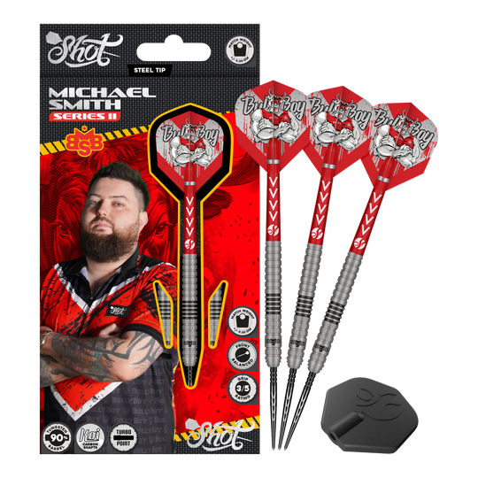Shot met Michael Smith Series 2 Turbo Point stalen dartpijlen
