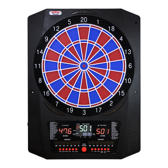 Bulls NL Universum Pro Light Elektronisch Dartbord - Blauw Rood Das Bild zeigt das Bulls NL Universum Pro Light Elektronisches Dartboard in Blau und Rot. Es handelt sich um ein elektronisches Dartboard für präzises Spielen.