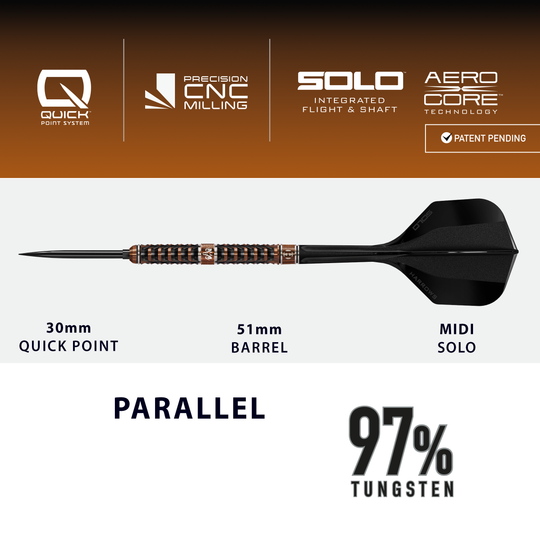 Harrows Tungsten Trinity Quick Point stalen dartpijlen Gezeigt werden die Harrows Wolfram Trinity Quick Point Steeldarts. Diese Darts zeichnen sich durch ihre hohe Präzision und Verarbeitung aus.