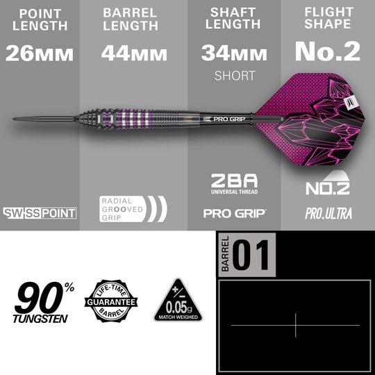Target Lorraine Winstanley GEN2 Swiss Point Steel Darts - 24g Target Lorraine Winstanley GEN2 Swiss Point Steeldarts - 24g werden hier aus einer anderen Perspektive gezeigt. Die Abbildung hebt das Griffstück und Design des Dartpfeils hervor.
