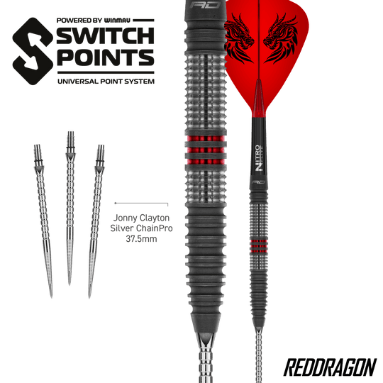 Red Dragon Jonny Clayton Hireath Switch Point stalen dartpijlen Abgebildet sind Red Dragon Jonny Clayton Hireath Switch Point Steeldarts. Diese Darts überzeugen durch ihre spezielle Form und hohe Qualität.