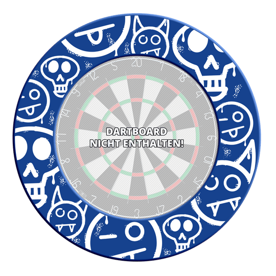 Das Bild zeigt das Dartboard-Surround mit blauen Graffiti-Smilies aus einer anderen Perspektive. Die Bilddatei ist 'MSF-A3_McDart_Graffiti_Smilies_Dartboard_Surround_Blau_3'.