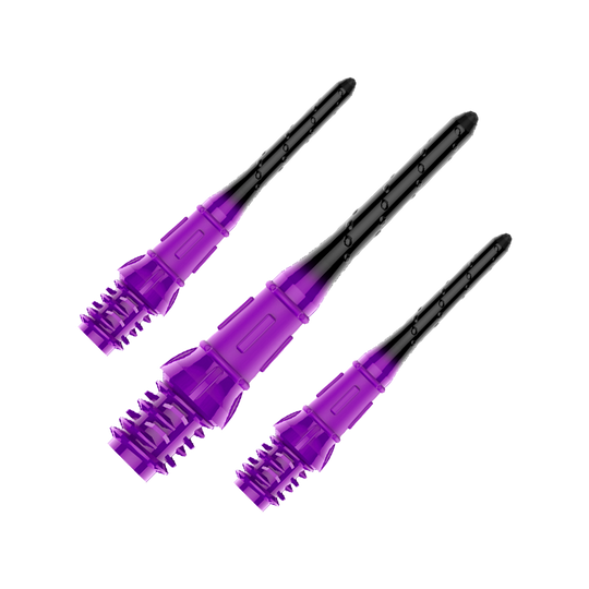 L-Style Premium Lippoint Gradiation Dart Tips (verpakking van 30) Zu sehen ist ein Set von L-Style Premium Lippoint Dartspitzen im 30er Pack in Schwarz und Lila. Die Dartspitzen sind speziell für Softdartspiele entwickelt.
