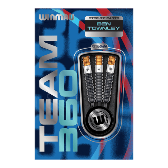 Winmau Team 360 Ben Townley Steeldarts - 23g Das Bild zeigt die Winmau Team 360 Ben Townley Steeldarts - 23g Darts. Diese Darts sind speziell für professionelle Spieler entworfen.