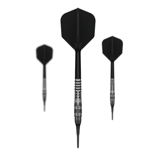 Target Black Marque Blaze Soft Darts - 18 g Das Bild zeigt die Target Black Marque Blaze Softdarts - 18g als Set. Dieses Set eignet sich hervorragend für Dartspieler.
