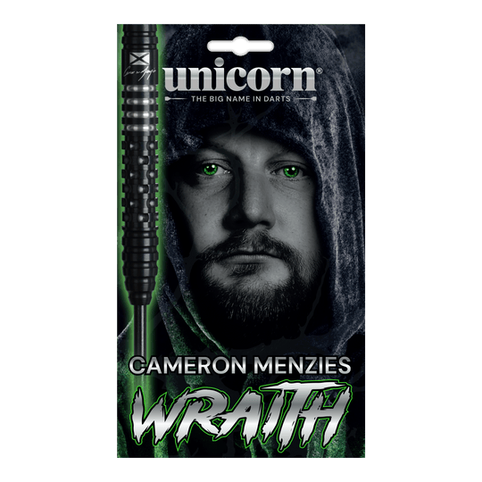Das Bild zeigt die Unicorn Wraith Cameron Menzies Steeldarts mit 23 Gramm Gewicht. Sie eignen sich für den Einsatz im Steeldartbereich.