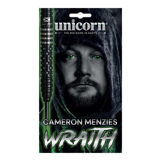 Unicorn Wraith Cameron Menzies Steel Darts - 23g Das Bild zeigt die Unicorn Wraith Cameron Menzies Steeldarts mit 23 Gramm Gewicht. Sie eignen sich für den Einsatz im Steeldartbereich.