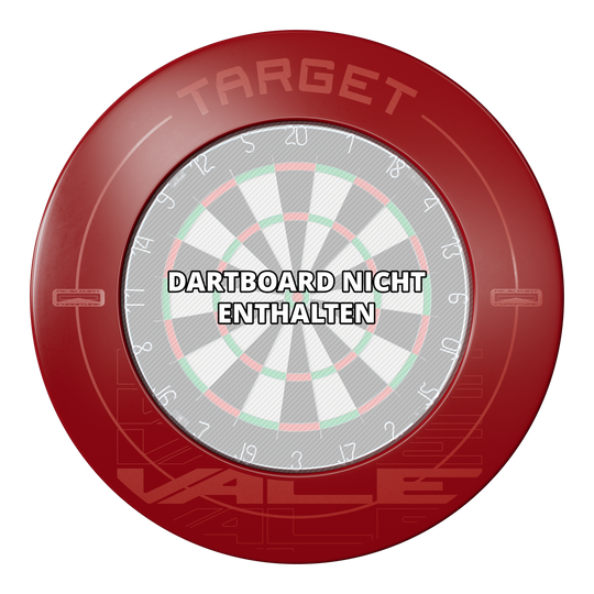 Target VALE Dartbord Surround Das Bild zeigt das Produkt "Target VALE Dartboard Surround" in Rot. In der Mitte steht der Hinweis "Dartboard nicht enthalten".