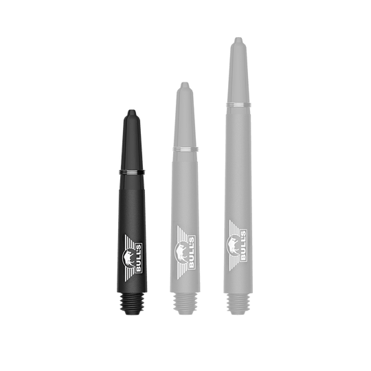 Bulls NL Capo Carbon shafts - Zwart Ein Bild mit dem Dateinamen BU55340_BullsNL_Capo_Carbon_Shafts_Schwarz_Short_34mm_1. Zu sehen ist wahrscheinlich ein kurzer schwarzer Carbon-Shaft für Darts.
